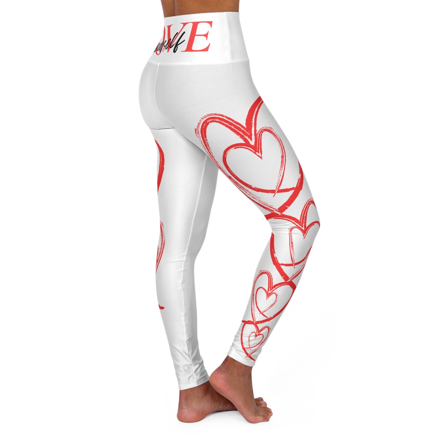 Heart High Waisted Yoga Leggings by- Love Yourself Motivation, Activewear, Fitness Pants, Gym Style, Self-Love Apparel