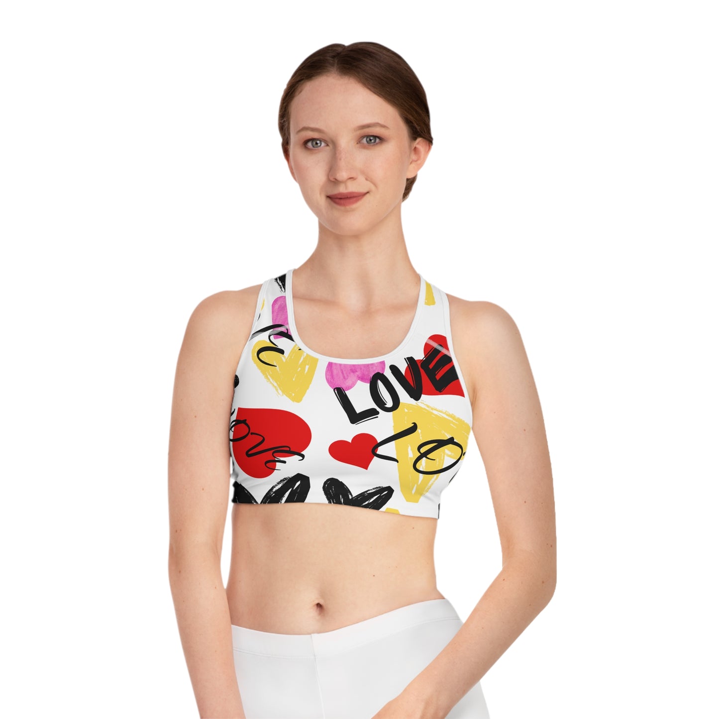 Love Heart Sports Bra - Athletic Top for Workouts, Valentine's Day Gift, Yoga, Fitness Enthusiasts, Casual Wear, Heart Pattern Activewear