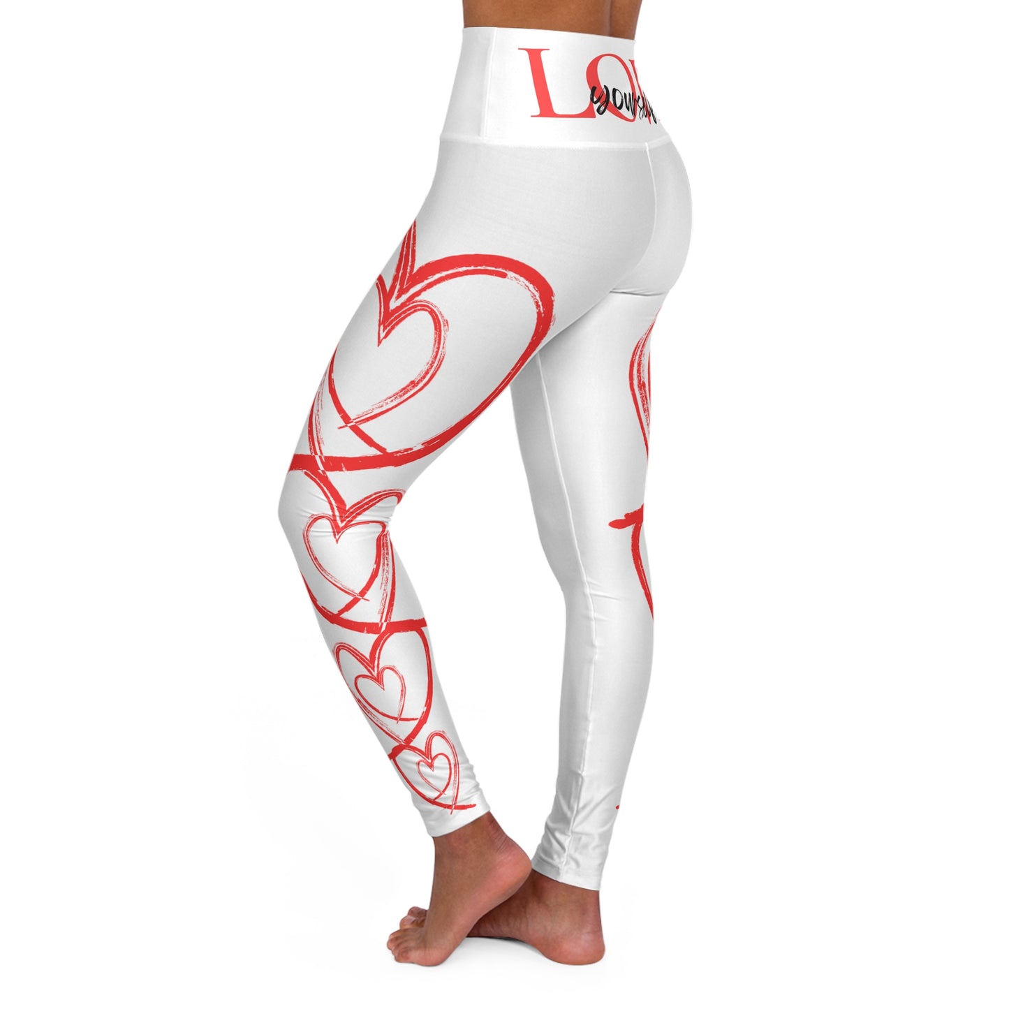 Heart High Waisted Yoga Leggings by- Love Yourself Motivation, Activewear, Fitness Pants, Gym Style, Self-Love Apparel