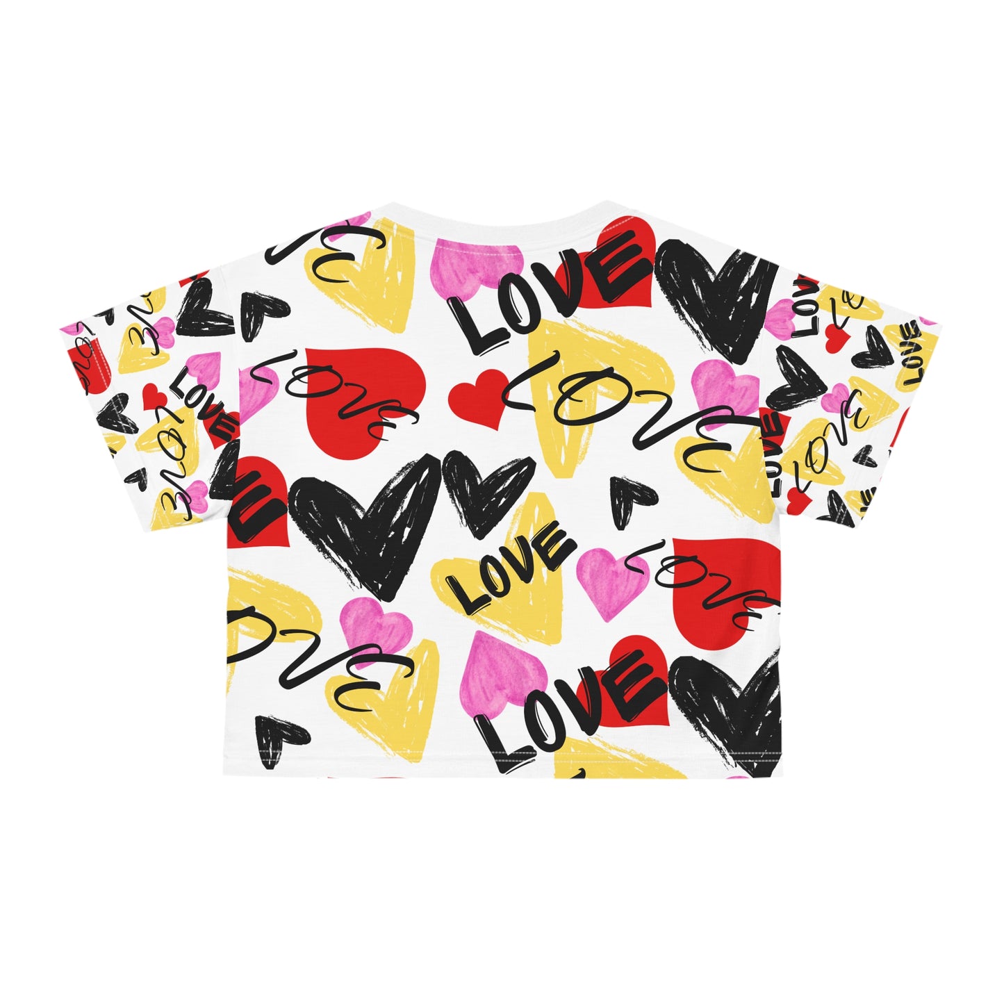 Love Pattern Crop Tee, Cute Love Shirt, Valentine's Day Gift, Casual Summer Top, Trendy Graphic Tee, Heart Print T-Shirt