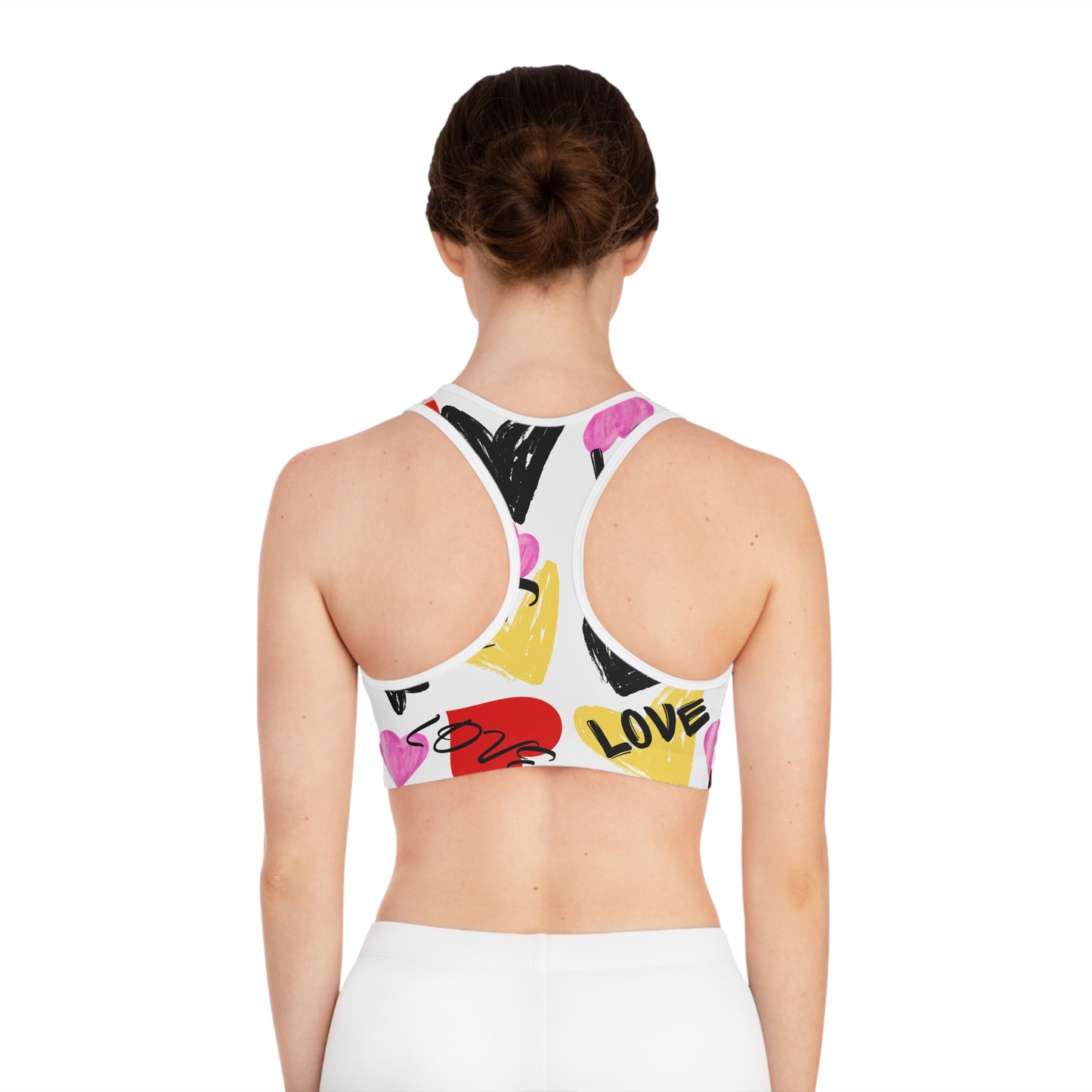 Love Heart Sports Bra - Athletic Top for Workouts, Valentine's Day Gift, Yoga, Fitness Enthusiasts, Casual Wear, Heart Pattern Activewear