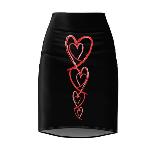 Heart-Pattern Women's Pencil Skirt, Chic Office Wear, Date Night Fashion, Valentine's Day Outfit, Casual or Dressy Look, Gift for Her