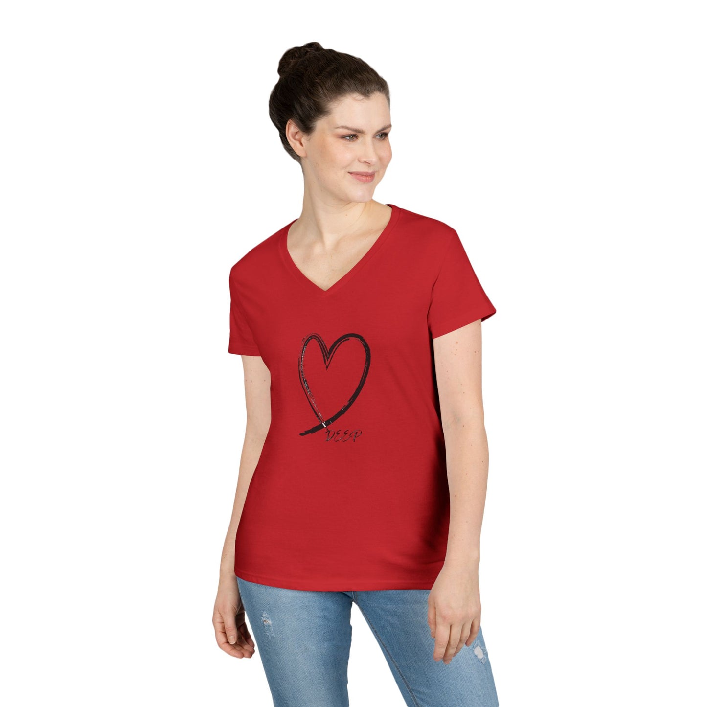 Women's Love Deep V-Neck T-Shirt with Heart Design