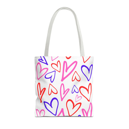 Hearts Tote Bag, Cute Tote for Valentine’s Day, Everyday Shopping, Beach Bag, Gift for Her