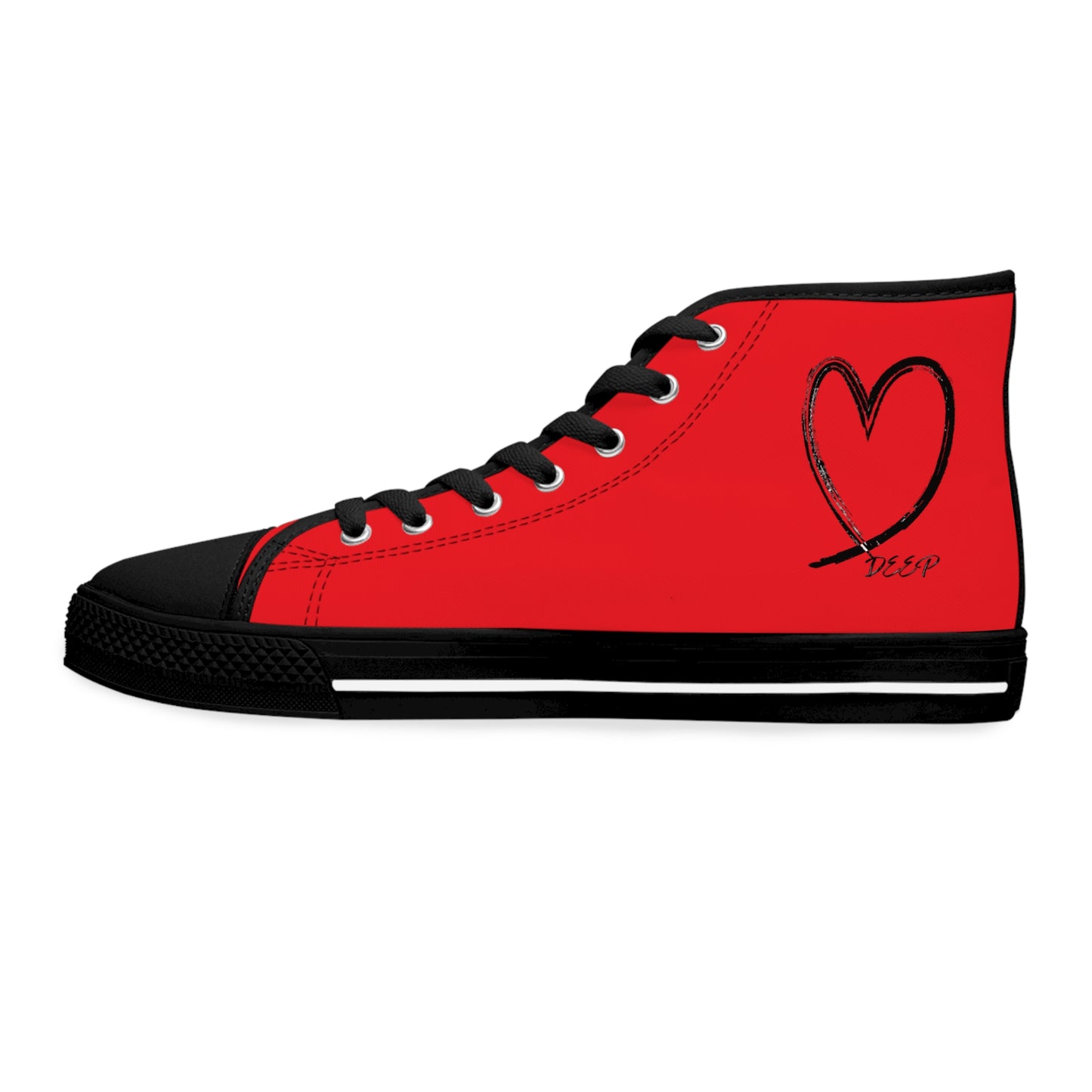 Women's High Top Sneakers Love Deep Red and Black Everyday