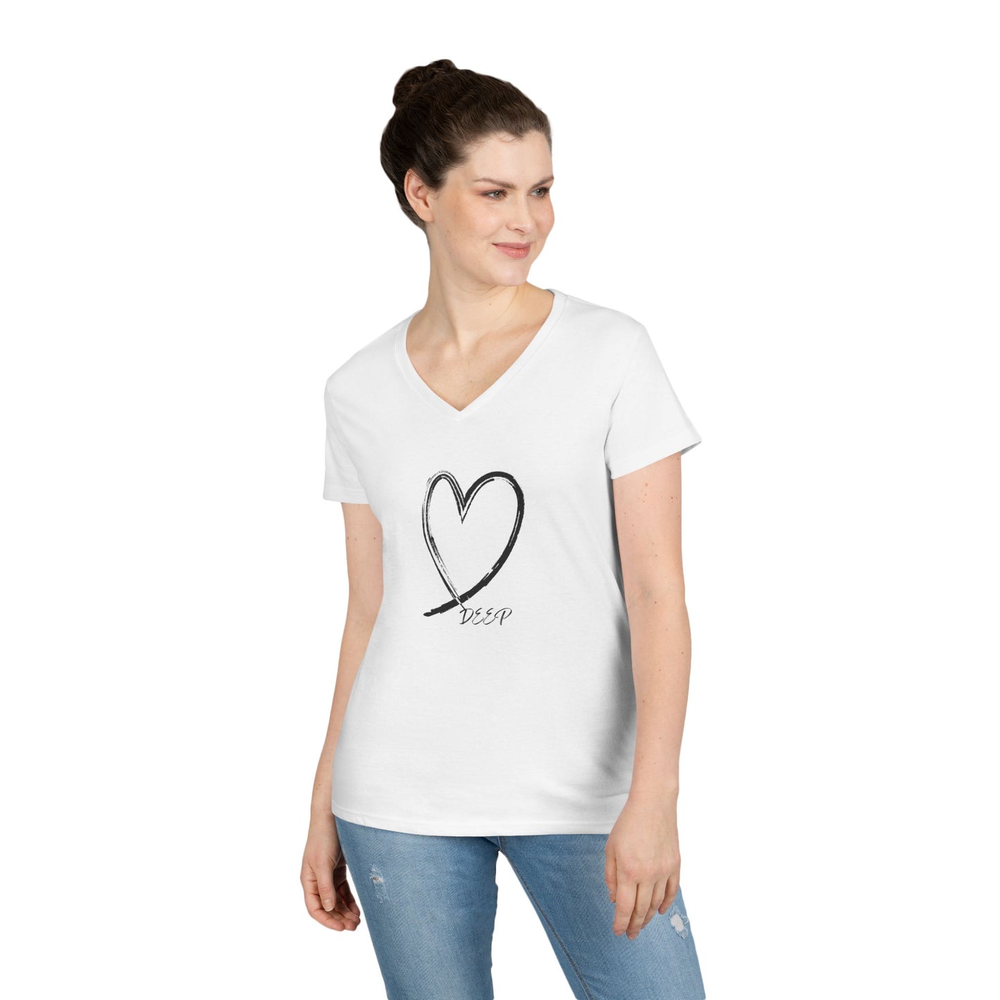 Women's Love Deep V-Neck T-Shirt with Heart Design