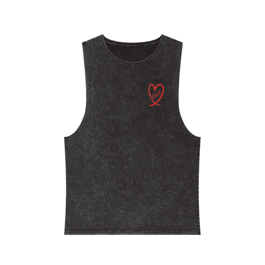 Love Deep Stonewash Tank Top, Unisex Sleeveless Tee Shirt, Comfy Everyday Wear, Vintage Style Muscle Tank, Summer Beach Apparel