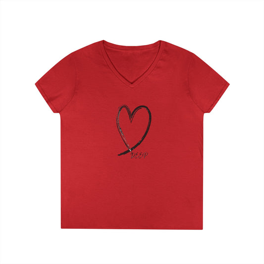 Women's Love Deep V-Neck T-Shirt with Heart Design