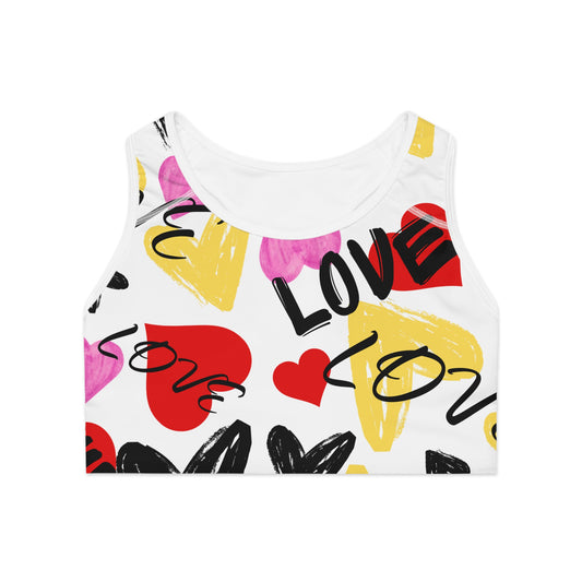 Love Heart Sports Bra - Athletic Top for Workouts, Valentine's Day Gift, Yoga, Fitness Enthusiasts, Casual Wear, Heart Pattern Activewear