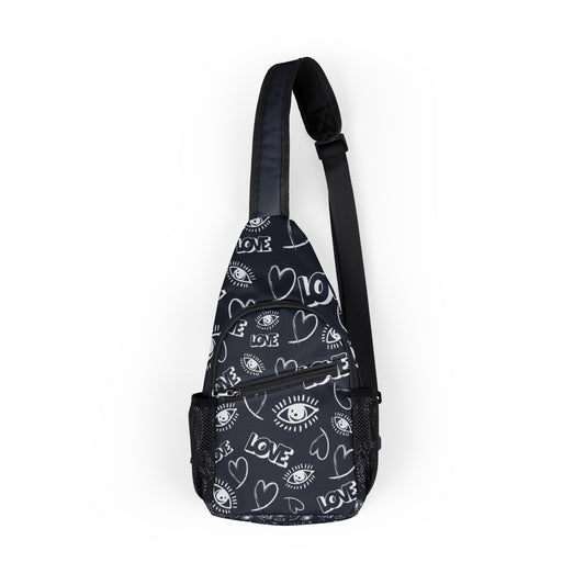 Trendy ‘I ❤️ Love’ Chest Bag with Eye & Love Design | Casual Crossbody, Unique Gift, Streetwear Accessories, Festival Bag, Everyday Use