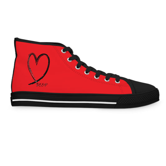 Women's High Top Sneakers Love Deep Red and Black Everyday