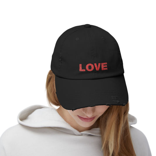 Unisex Distressed Cap with 'LOVE' Embroidery | Casual Streetwear, Gift for Her, Trendy Hat, Summer Accessory, Fashion Cap