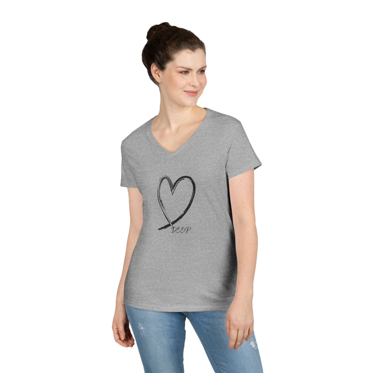 Women's Love Deep V-Neck T-Shirt with Heart Design
