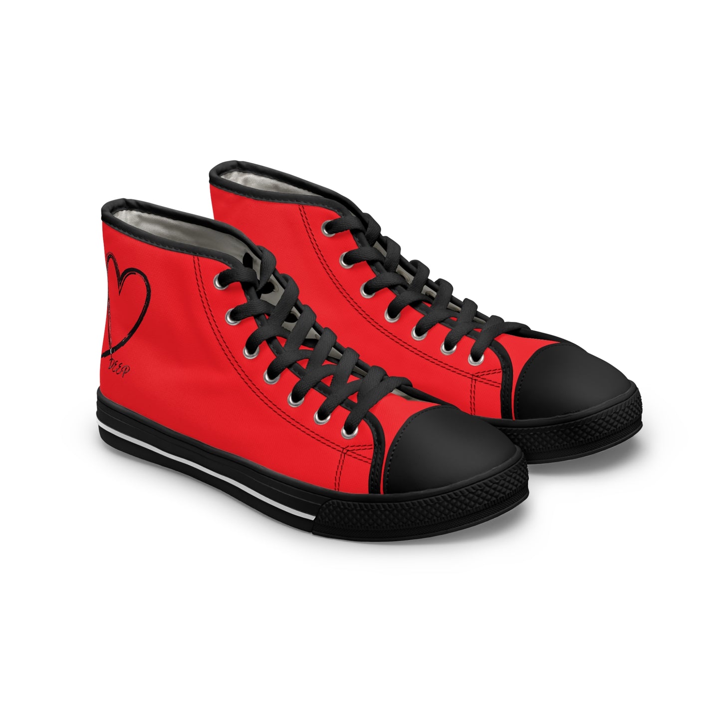 Women's High Top Sneakers Love Deep Red and Black Everyday