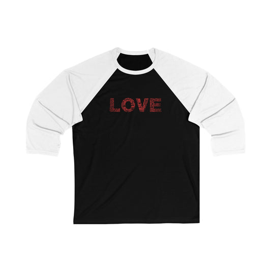 Love Baseball Tee, Unisex 3/4 Sleeve Shirt, Cute Casual Wear, Valentine's Day Gift, Statement Top, Sporty Love Tee