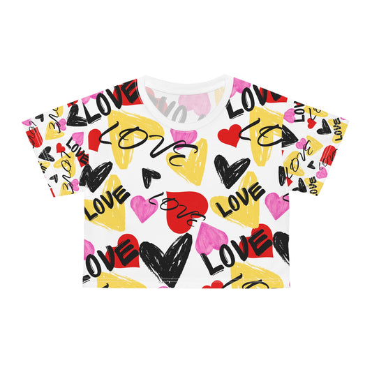 Love Pattern Crop Tee, Cute Love Shirt, Valentine's Day Gift, Casual Summer Top, Trendy Graphic Tee, Heart Print T-Shirt