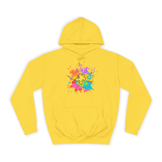 Autism Puzzle Piece Splash Hoodie - Perfect for College Students, Art Lovers, Gifts, Unisex Apparel, Casual Wear
