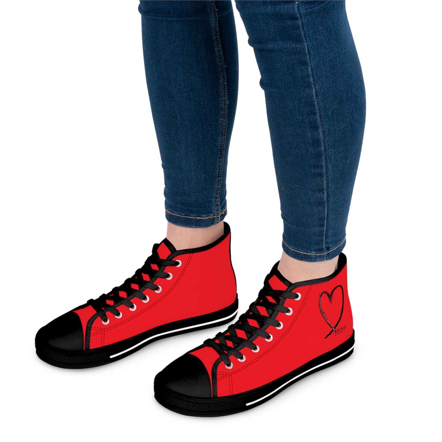 Women's High Top Sneakers Love Deep Red and Black Everyday