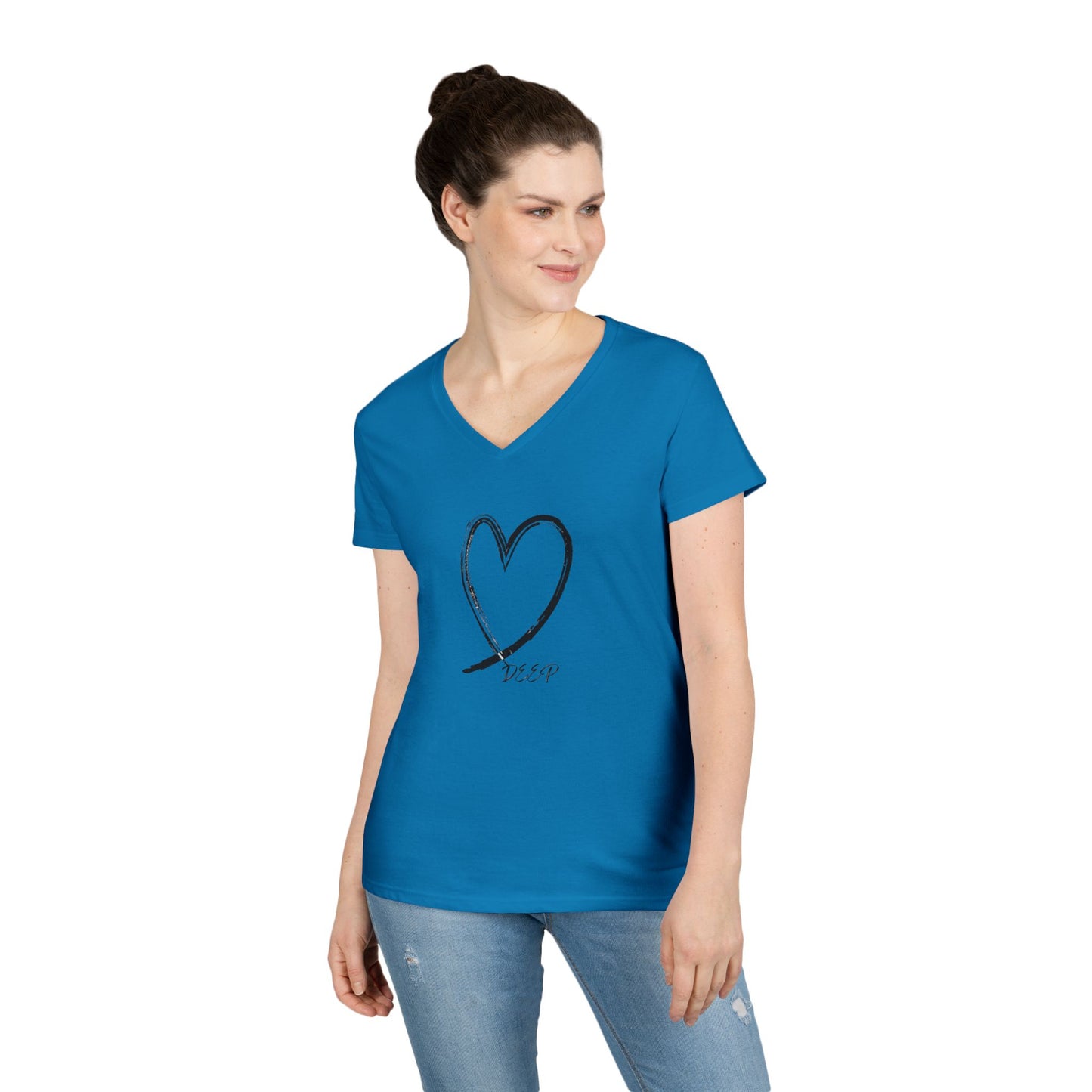 Women's Love Deep V-Neck T-Shirt with Heart Design