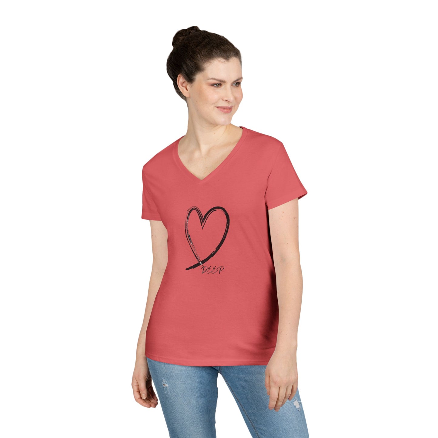 Women's Love Deep V-Neck T-Shirt with Heart Design