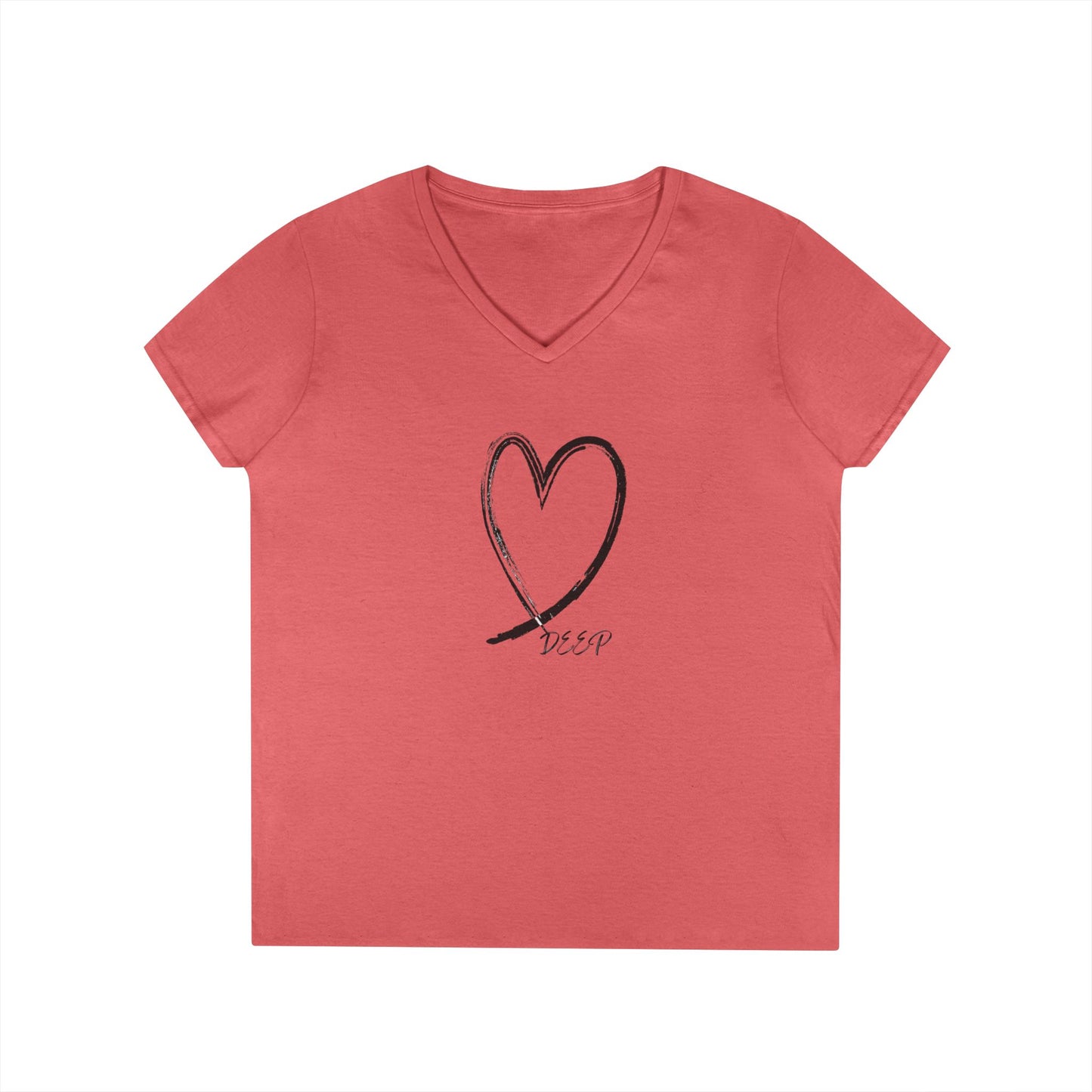 Women's Love Deep V-Neck T-Shirt with Heart Design