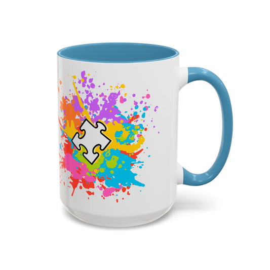 Color Splash Autism Puzzle Piece Coffee Mug - Vibrant Artwork, Gift for Puzzle Lovers, Fun Home Decor, Unique Birthday Present