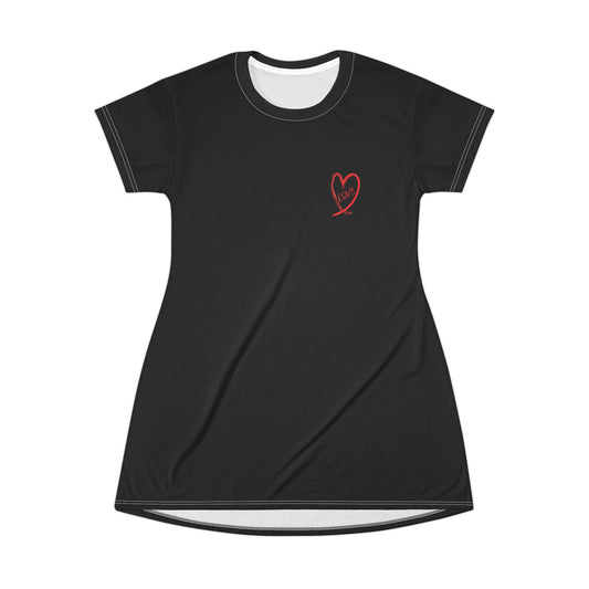 Heartfelt Love Deep T-Shirt Dress - Casual Style, Unique Design, Valentine's Gift, Everyday Wear, Cute Dress